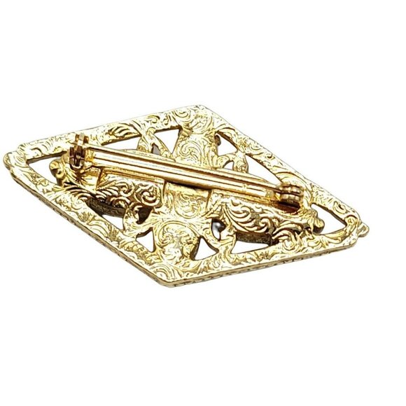 1928 Art Nouveau Styled Green Yellow Rhinestone Gold Tone Pin Brooch Vintage - Picture 3 of 4